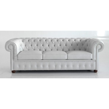 Re-edition Chester three-seater sofa upholstered in genuine Made in Italy leather available in three different finishes