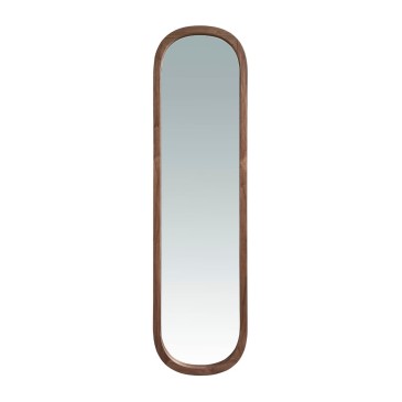 Specchio da parete di forma ovale semicircolare. Struttura in legno impiallacciato noce. - 40 x 150 x 4