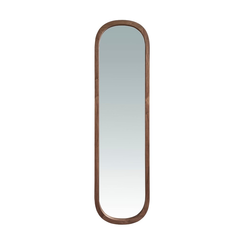 Specchio da parete di forma ovale semicircolare. Struttura in legno impiallacciato noce. - 40 x 150 x 4