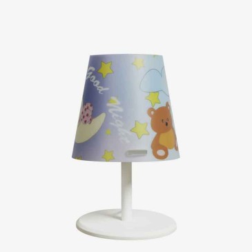 Kone bordlampe med lampeskærm dekoreret med bamse og stjerner