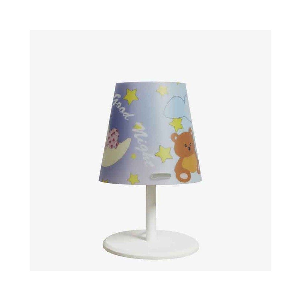 Kone bordlampe med lampeskærm dekoreret med bamse og stjerner