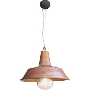 Terminal suspension lamp with copper reflector and transparent polycarbonate sphere. Made in Italy 100%