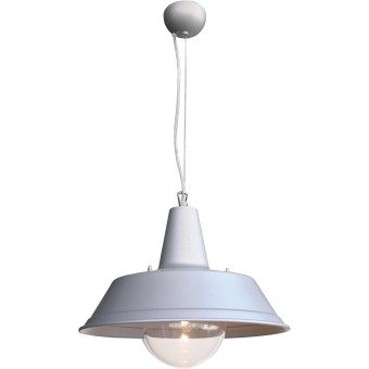 Terminal pendant lamp with galvanized steel shade and polycarbonate lamp cover sphere