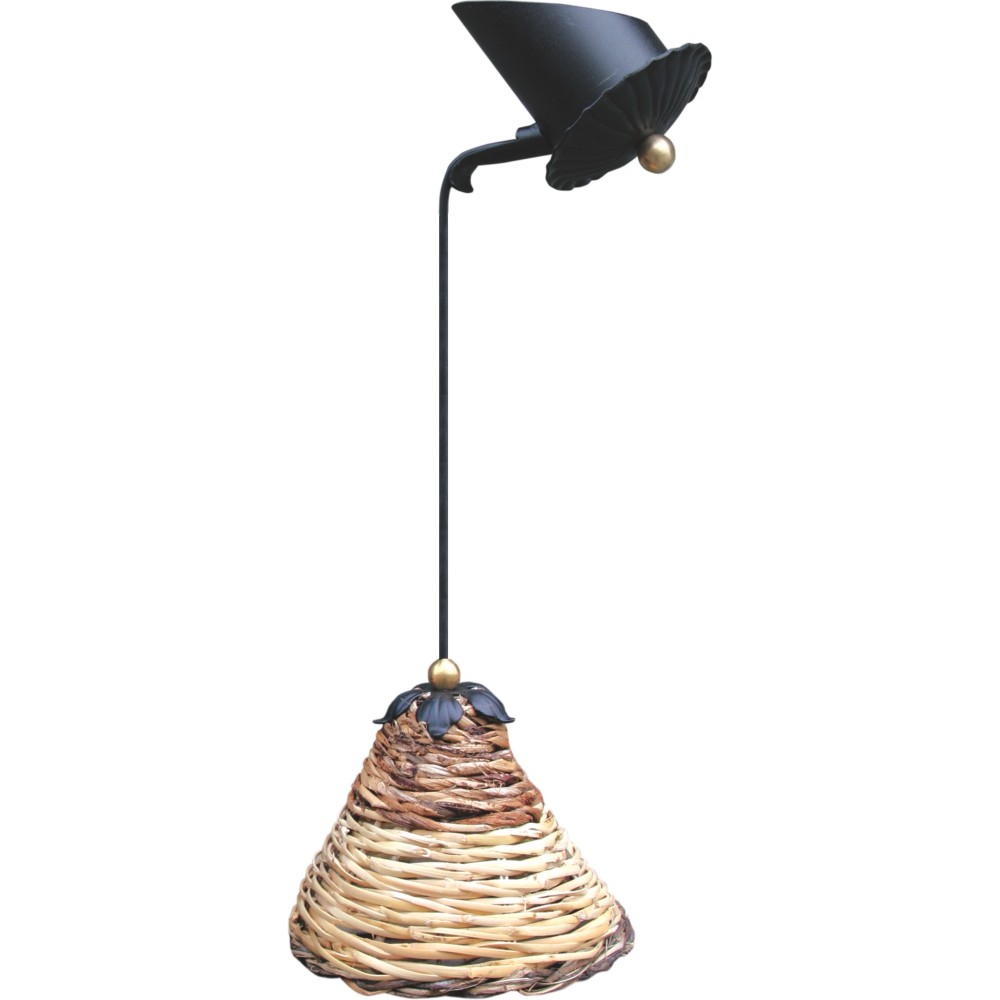 Lámpara de suspensión Dedalo en hierro forjado con pantalla en caña tejida MADEIN ITALY 100%