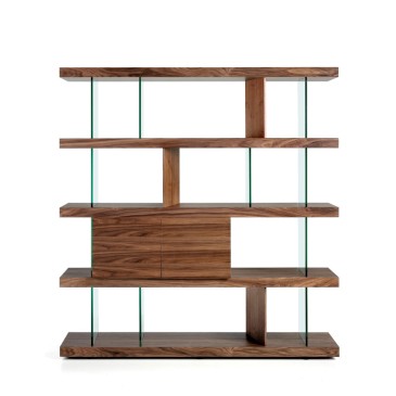 Wooden bookcase by Angel Cerdà in glass and with two drawers