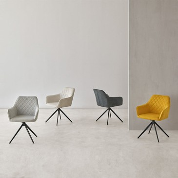 Σετ Somcasa με 2 περιστρεφόμενες καρέκλες Amalia με επένδυση με μαύρη μεταλλική κατασκευή