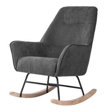 Somcasa Copenhagen rocking chair covered in fabric with black steel structure and wooden sled