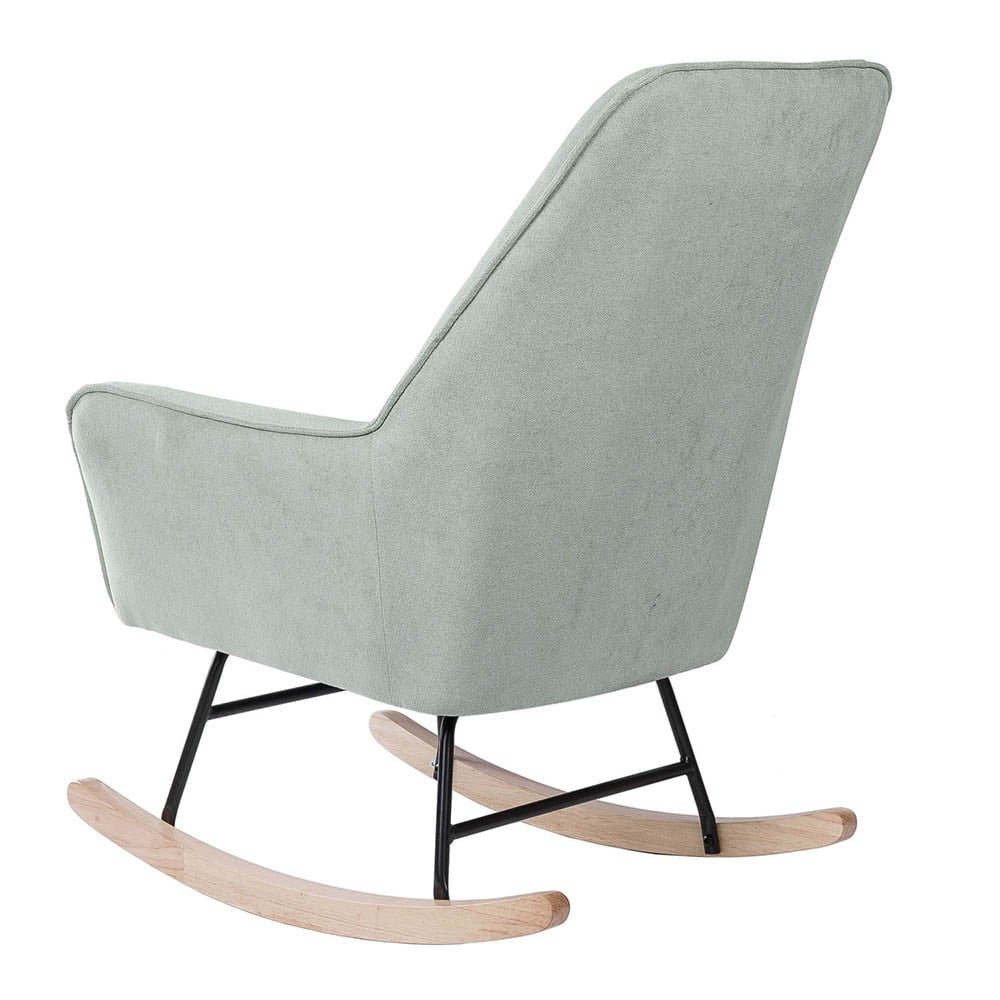 Cadeira de balanço Somcasa Copenhagen forrada em tecido com estrutura em aço preto e trenó de madeira