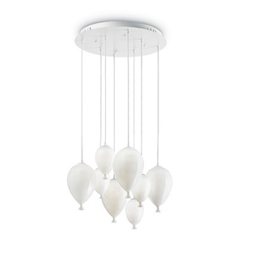 Clown ceiling lamp in metal with chromed frame and balloon-shaped glass in blown glass
