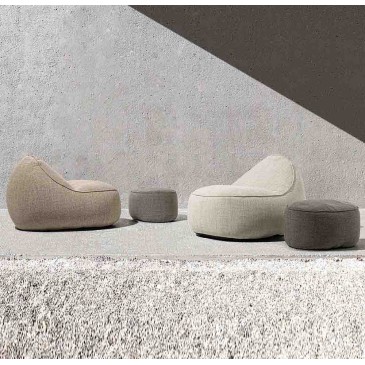 Padding and resistant fabrics characterize this outdoor pouf