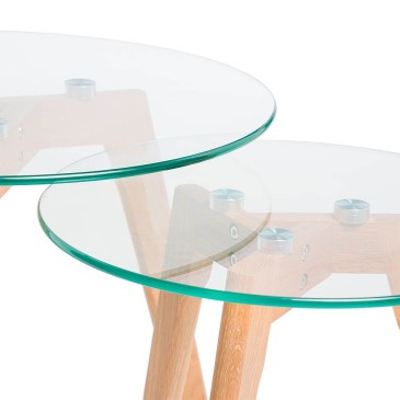 Coffee tables in glass and natural wood