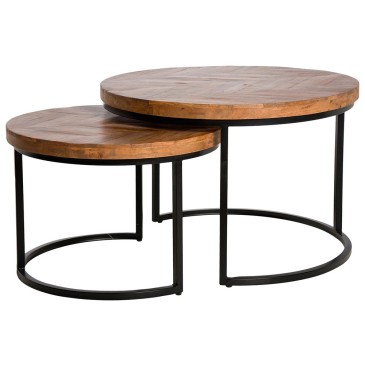 Conjunto de mesas de centro minimalistas e industriales.