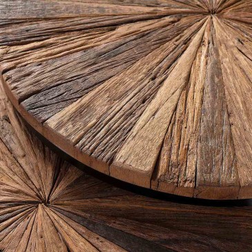 Conjunto de mesas de centro em madeira reciclada e estrutura em ferro