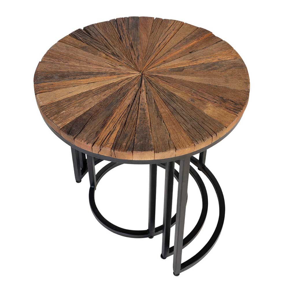 Set salontafels van gerecycled hout en ijzeren structuur