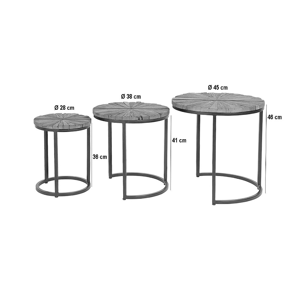 Set of coffee tables in recycled wood and iron structure
