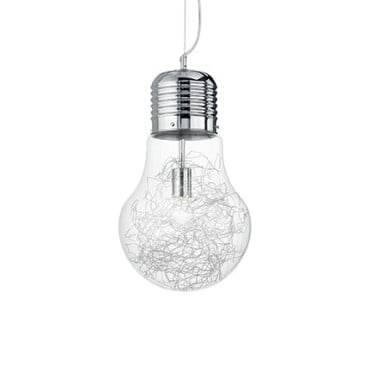 Lámpara de suspensión Luce Max en forma de lámpara con estructura en metal y vidrio soplado disponible en varias versiones