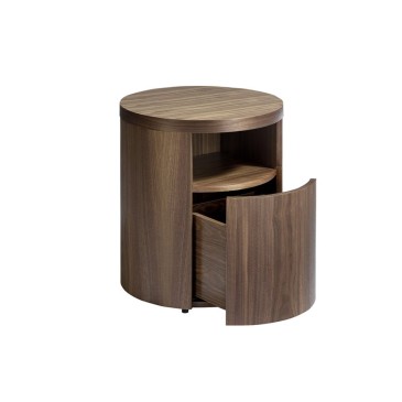 Angel Cerda Round bedside table in natural walnut wood