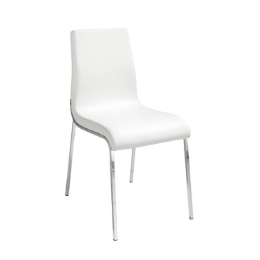 Moderne stol med kromstruktur betrukket med hvidt imiteret læder