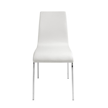 Moderner Stuhl mit Chromstruktur, bezogen mit weißem Kunstleder