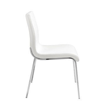 Modern stol med kromstruktur klädd i vitt konstläder