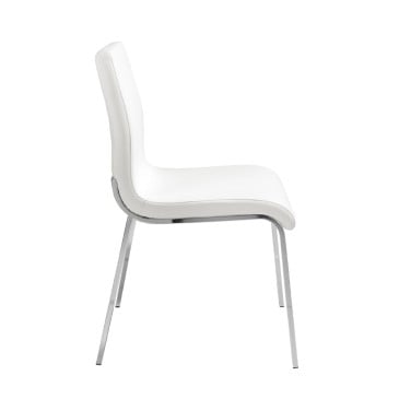 Cadeira moderna com estrutura cromada forrada em imitação de couro branco