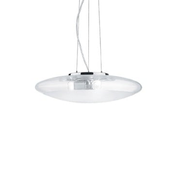 Smarties Klar upphängningslampa i kromad metall och diffusor i transparent och sandblästrat glas i mitten