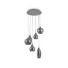 Zachte hanglamp met 6 lampjes met gerookt metalen frame en geblazen glas met gerookte afwerking
