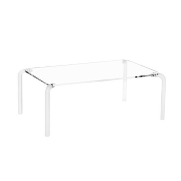 Transparent low table with satin acrylic crystal legs