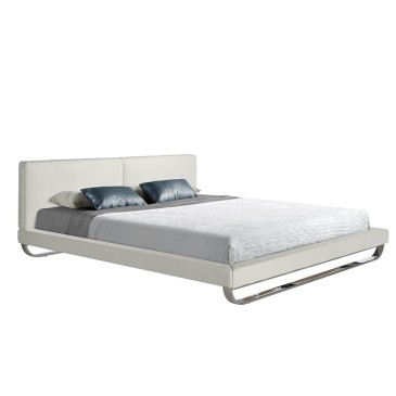 Double bed with steel structure and covered in imitation leather