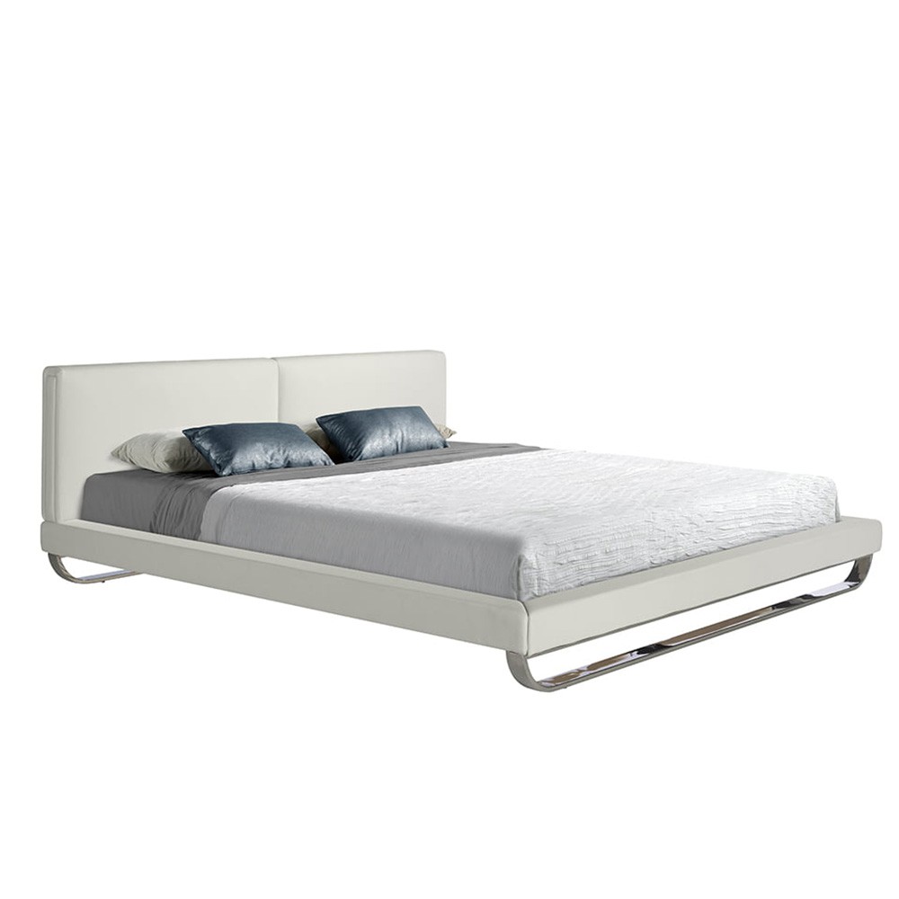 Double bed with steel structure and covered in imitation leather