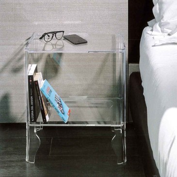 Bedside table in bright acrylic crystal