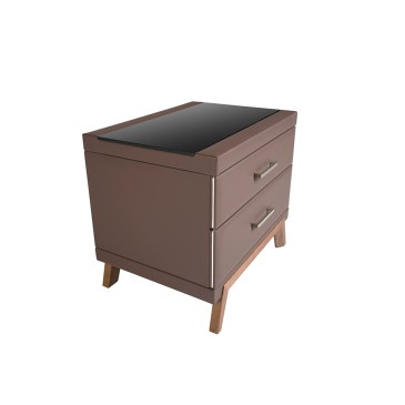 Angel Cerda bedside table covered in leather with black glass top