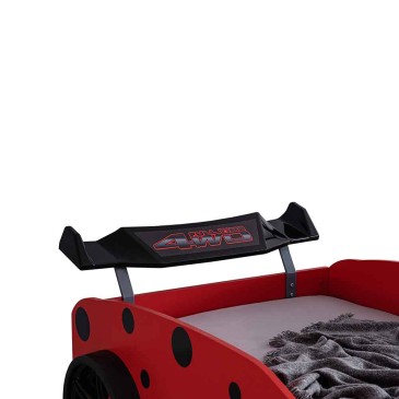Lit simple en forme de voiture de coccinelle de sport en rouge