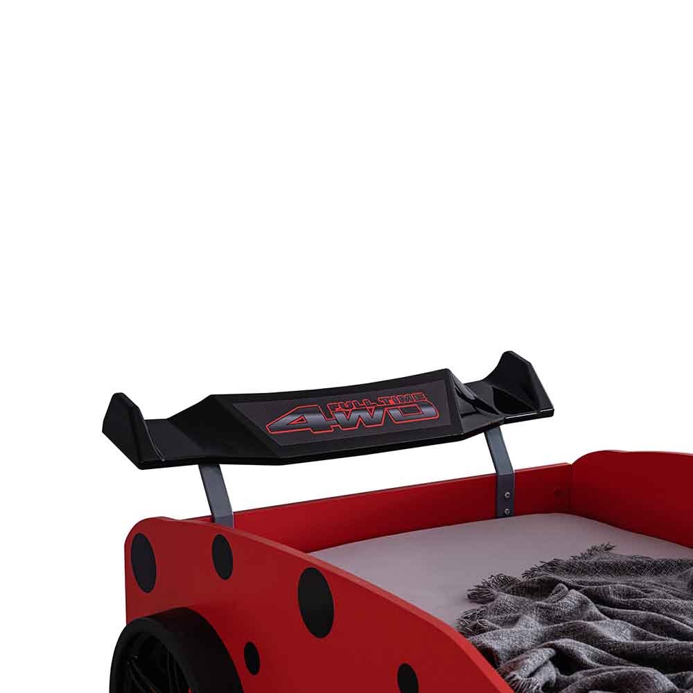 Einzelbett in Form eines sportlichen Marienkäferautos in Rot
