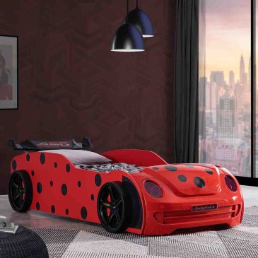 Μονό κρεβάτι σε σχήμα σπορ πασχαλίτσας σε κόκκινο χρώμα