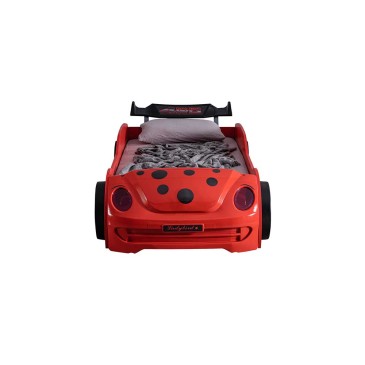 Cama de solteiro em formato de carro esportivo joaninha em vermelho