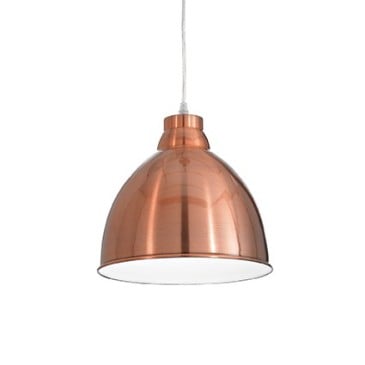 Navy pendant metal lamapda in various finishes with white enamel interior. Height adjustable