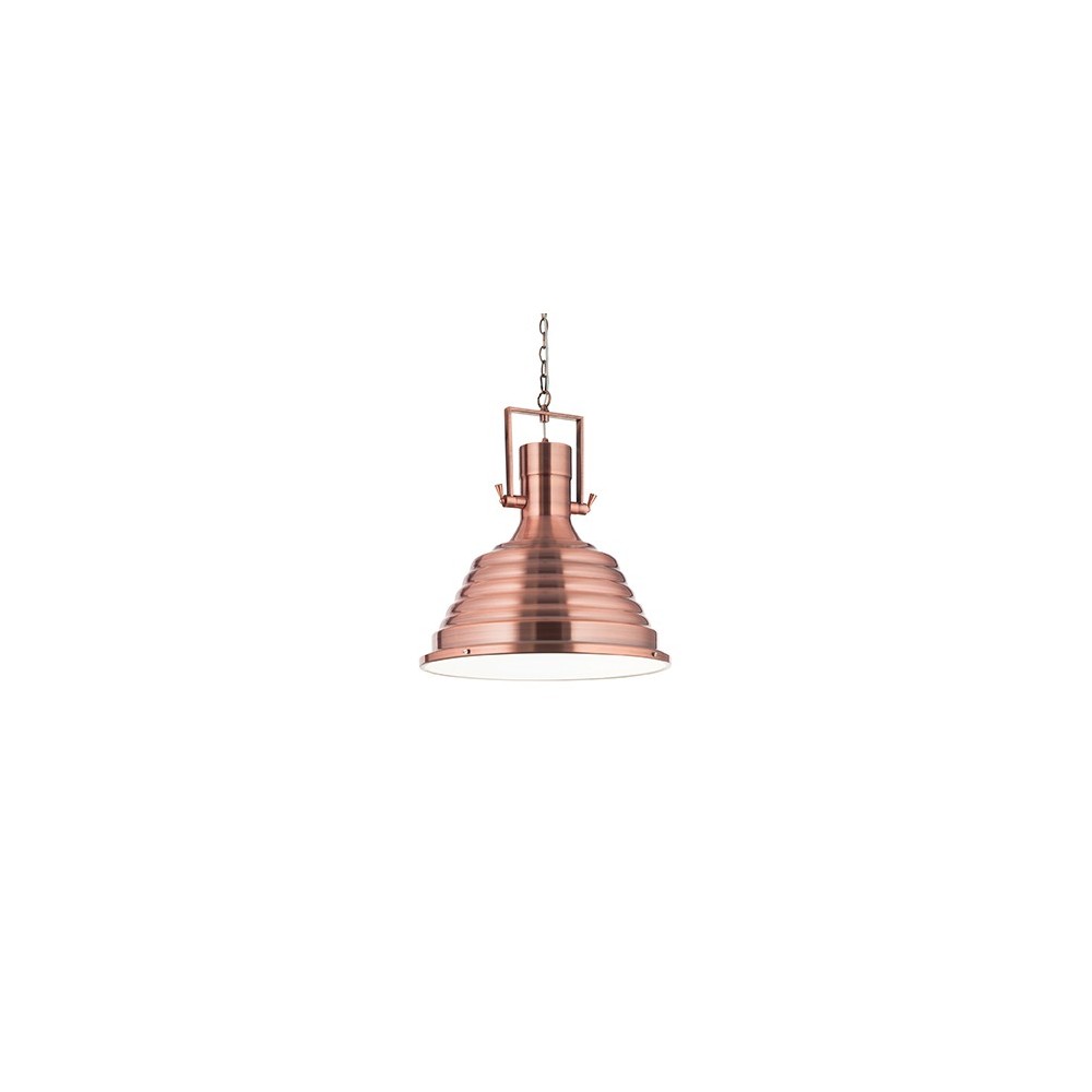 Fisherman pendant lamp in metal with glass plate as diffuser. Available in 3 different finishes