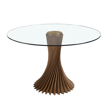 Glass table with solid wood leg by Angel Cerdà