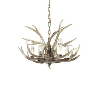 Chalet hanglamp met metalen structuur en handgemaakte harselementen. Verkrijgbaar met 12, 8 en 6 lampen
