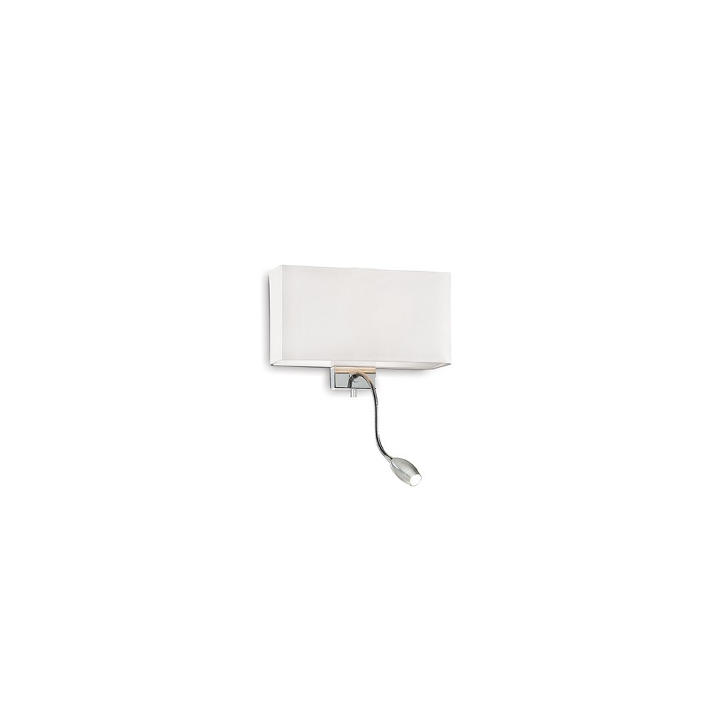 Hotel wall lamp in chromed metal and pvc lampshade covered in fabric. Two ignitions