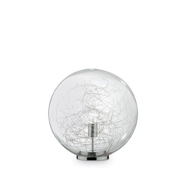 Mapa Max tafellamp met verchroomd frame en geblazen glas gedecoreerd met aluminium draden