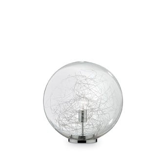 Lámpara de sobremesa Mapa Max con estructura cromada y vidrio soplado decorada con alambres de aluminio