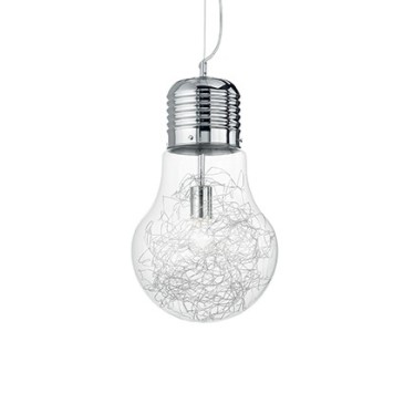 Lampe à suspension Luce Max disponible avec 1 ou 3 lumières. Structure en métal avec verre soufflé et décoré