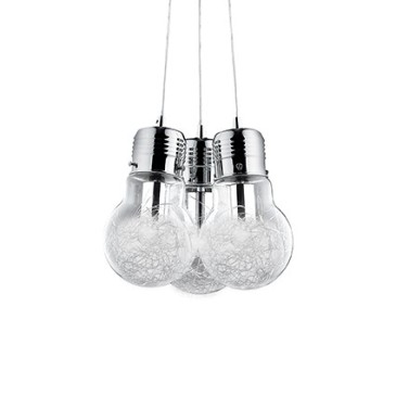 Suspension lamp Luce Max available in 4-7-3 and one light. Metal structure with blown and decorated glass