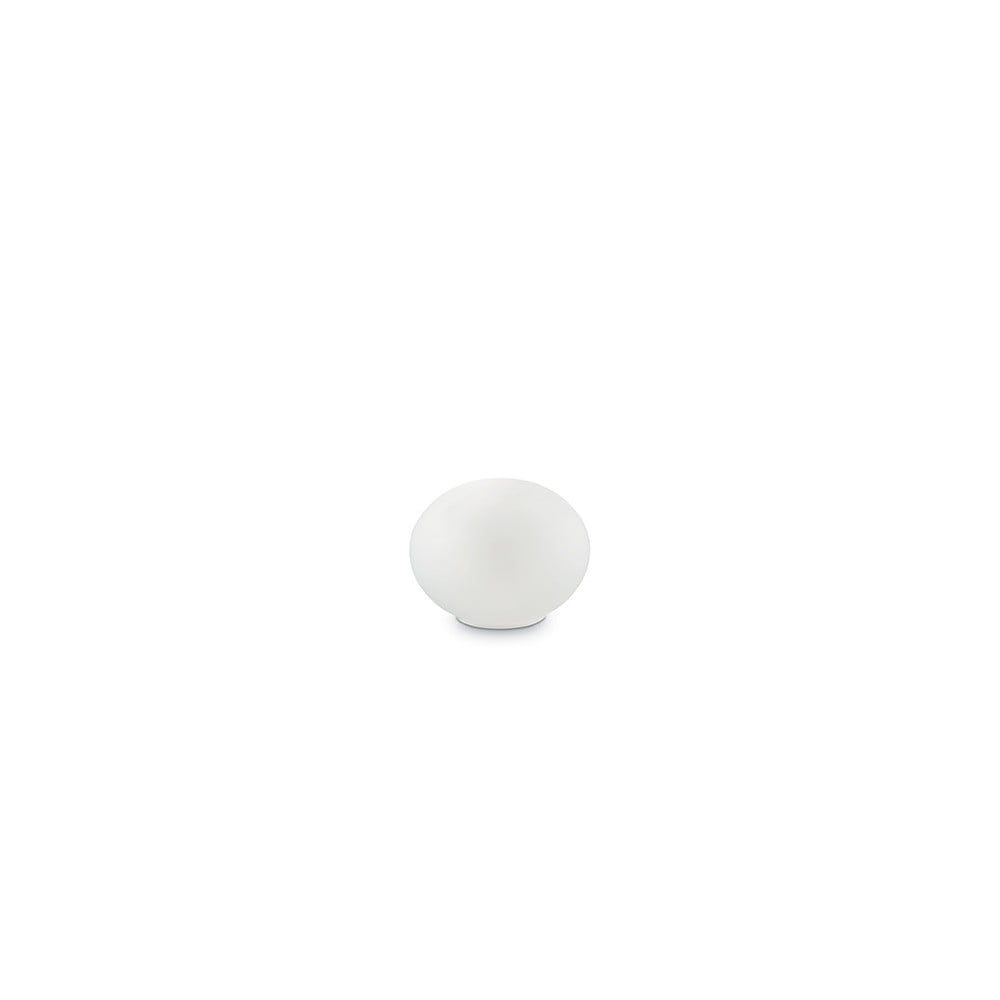 Smarties Weiße Tischlampe mit verchromtem Metallrahmen und weißem geblasenem und geätztem Glas