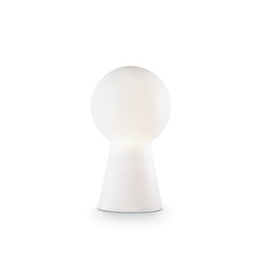 Birillo table lamp in with chromed metal base and white acid-etched or smoked blown glass
