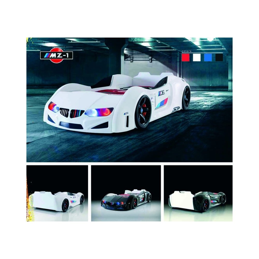 Letto MZ ECO 1 a forma di Auto da corsa bianco, rosso, nero e blu