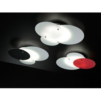 Lampada da soffitto Concentrik in metallo con diffusori in vetro e disponibile in tre colori