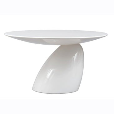 Reedición de la mesa de centro Parabel de Eero Aarnio en fibra de vidrio blanca